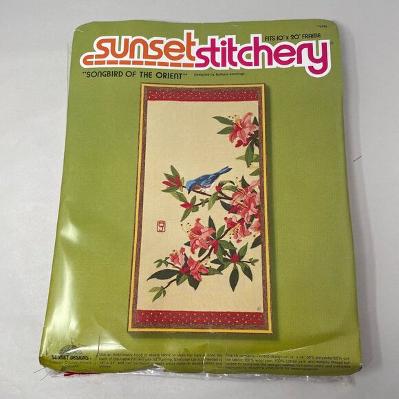 Sunset Stitchery Vintage 1980 Songbird of Orient Embroidery Kit Bluebird Azalea - Picture 1 of 16